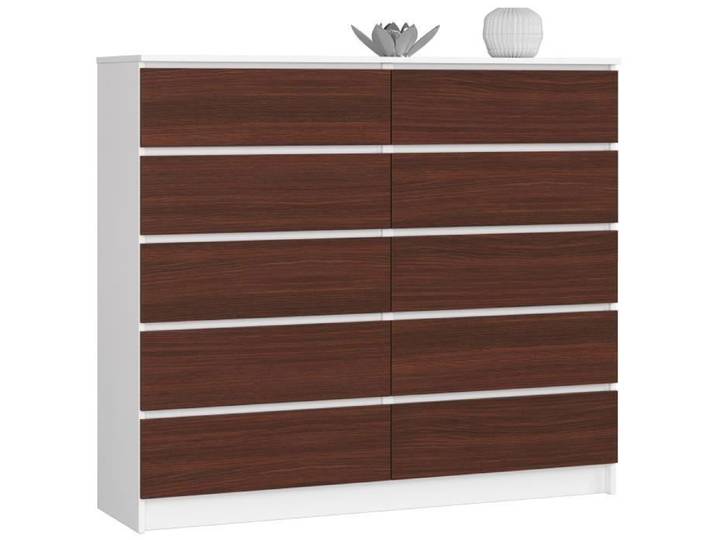 Commode AKORD K140 Blanche 138 cm 10 tiroirs façade Wengé 138x40x121 cm