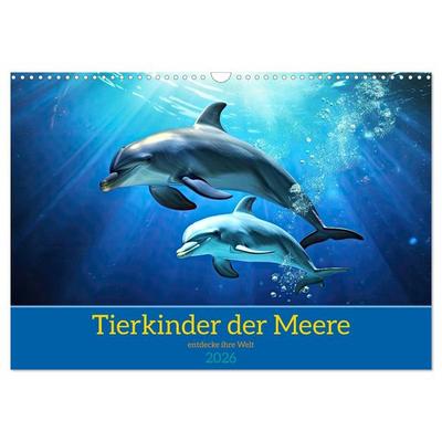 Tierkinder der Meere - entdecke ihre Welt (Wandkalender 2026 DIN A3 quer), CALVENDO Monatskalender