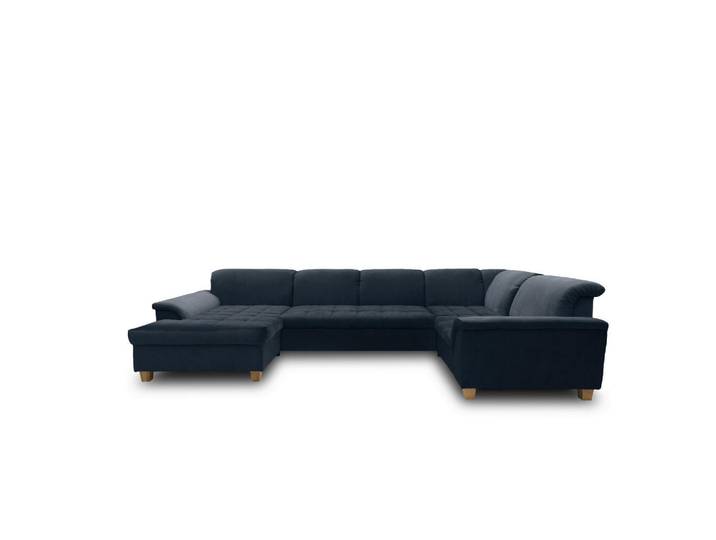 Mid.you Wohnlandschaft, Dunkelblau, Holz, Eiche, Uni, 5-Sitzer, U-Form, 344x206 cm, Made in EU, FSC Mix, Rücken echt, Wohnzimmer, Sofas & Couches, Wohnlandschaften, Wohnlandschaft U-Form