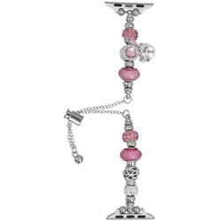 Neue Armbanduhr GlacierX Slider Clasp Beaded Charm Bracelet Magenta Glow für Apple Watch 38/40/41mm Silber-Magenta
