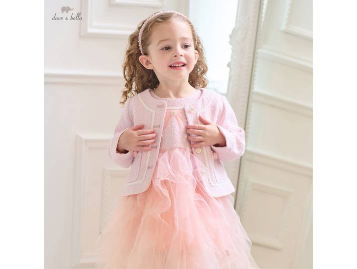 Dave Bella princesse robe ensemble filles bébé automne charme doux mignon rose mode enfants maille robe fête en plein air DB3253126