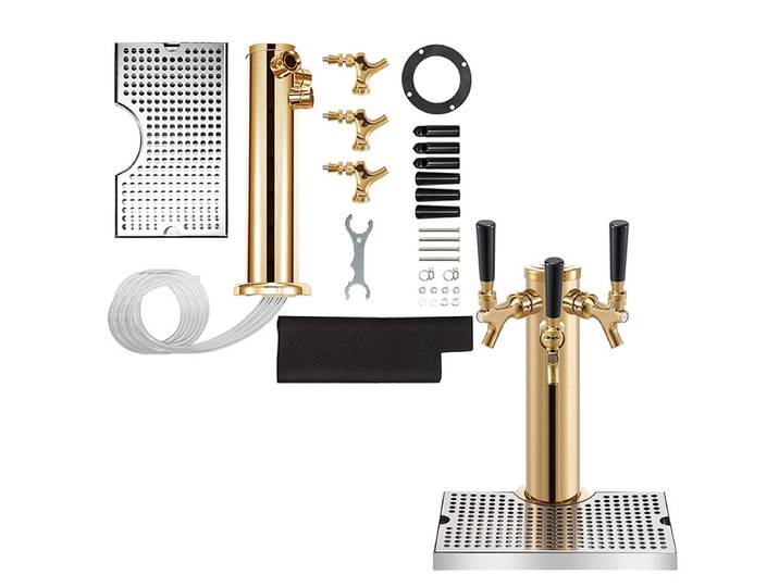 Distributeur de tour de bière à Triple robinets en acier inoxydable, avec bac d'égouttage, tour de bière pour fût, tour Kegerator, Kit pré-assemblé pour Bar