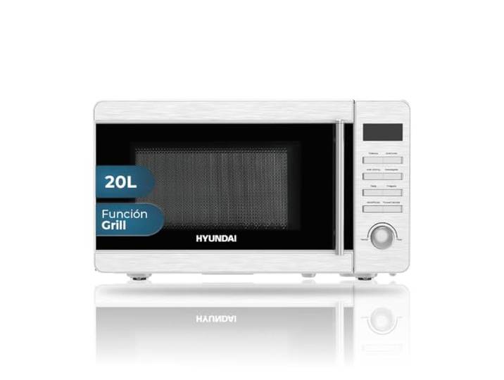 Hyundai Mikrowelle mit Grill, Edelstahl, 20 l, 700 W, Grill 800 W, 8 Programme, Auftaufunktion, Innenbeschichtung, einfache Reinigung, Timer 60 Minuten.
