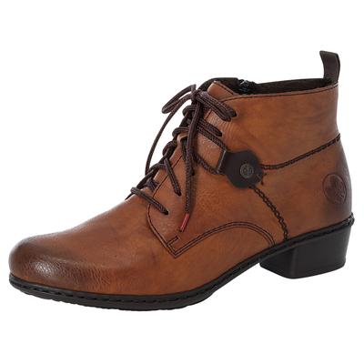 Schnürstiefelette RIEKER, Damen, Gr. 39, braun (braun used), Lederimitat, unifarben, used, Schuhe Schnürstiefelette, Schnürboots, Blockabsatz, mit Logoprägung an der Ferse, Topseller