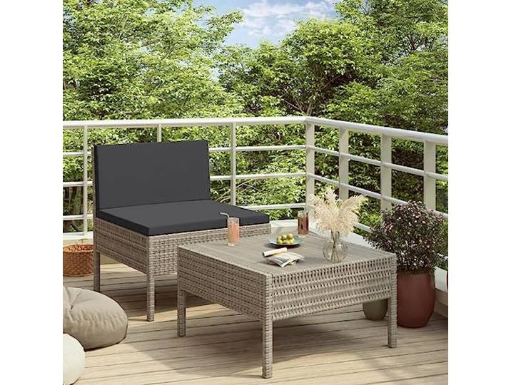 WDGJJFECNMUEHI Résine tressée imperméable Détente Familial Gris 11.5 Salon de jardin 2 pcs avec coussins Résine tressée Gris Ensemble canapé et table basse pour terrasse balcon extérieur