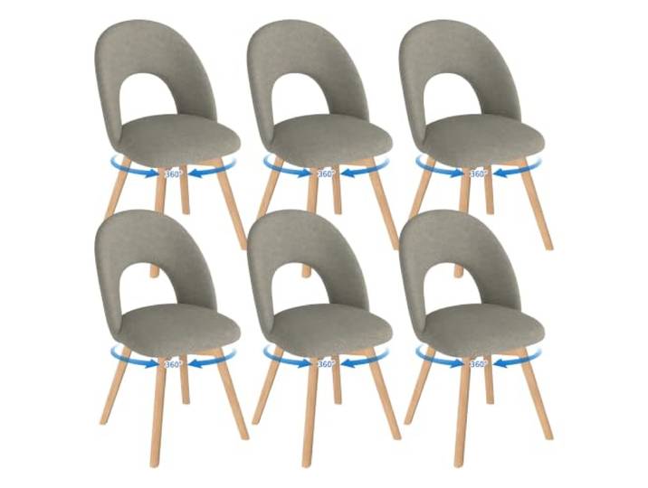 WAFTING Esszimmerstühle drehbar Polster Holzbeine 6er Set，Dunkelbraun 360° drehbar, dicker Leinenstoff mit luftdurchlässiger durchbrochener Rückenlehne, geeignet für Esszimmer, Küche, Wohnzimmer