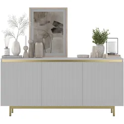KOMMODE Selene 3D Weiß matt 167 cm mit goldenem Metallrahmen