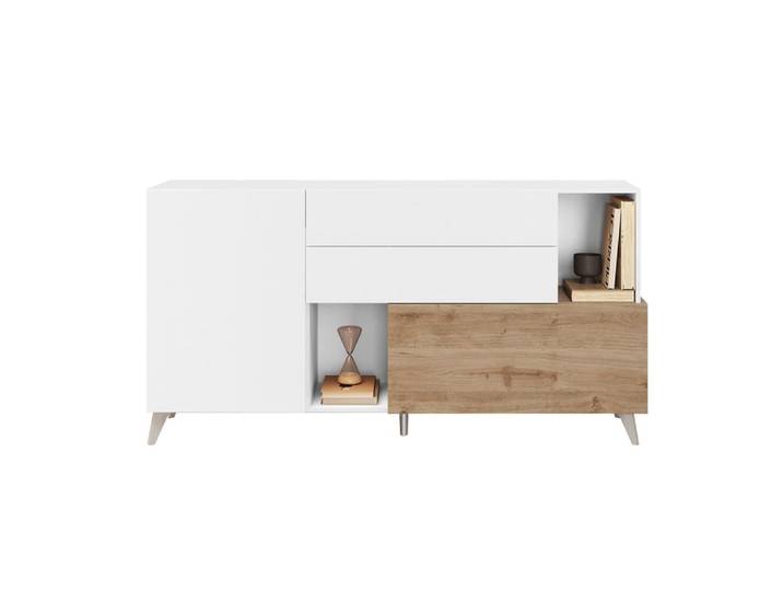 Buffet 2 portes 2 tiroirs laqué blanc et aspect bois cadiz