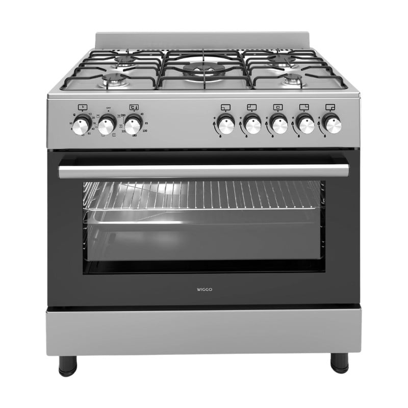 Wiggo WO-E906B(XX) vrijstaand gasfornuis, 90 cm, 110 l, 5 branders, roestvrij staal