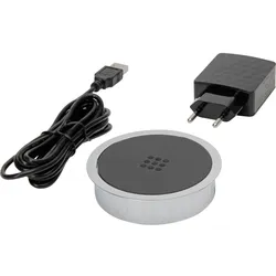 Kopp 939650017 VersaCHARGER, zum induktiven Laden von Smartphones, Netzstecker, 2m Anschlusskabel, Ausführung: Ringchrom - Fläche schwarz