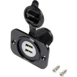 USB-Doppeleinbaubuchse mit Staubschutzkappe Buchse, Einbau vertikal 2-fach, Front rechteckig 43.1 x 60 mm, mit blauer Beleuchtung 1229309 TRU COMPONENTS