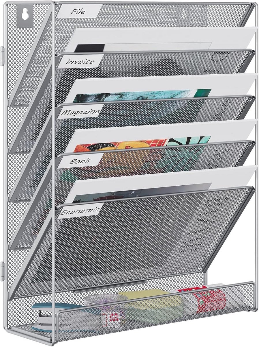 6-Tier Wand Organizer voor Documenten en Tijdschriften - Muur Montage