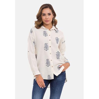 Hemdbluse CIPO & BAXX "WH129", Damen, Gr. S, beige (stone), 75% Baumwolle, 25% Leinen, geblümt, relaxed fit normal, mit Knopf 1-Knopf-Manschette, Blusen Hemdbluse, mit Freizeit Frühlingsmuster