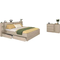JUGENDZIMMER Eiche japanisch, Set mit Stauraumbett 160 x 200 cm und Kommode