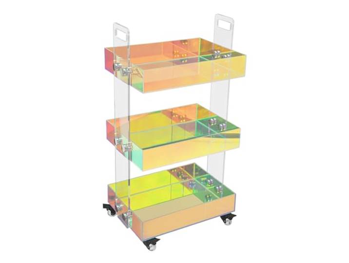 Acryl Couchtisch 3 Etagen 40x26x63cm mit Rollen und Bremsen Bunt Acryl, 3 Etagen, 40x26x63cm, 10kg Tragkraft, 4 Rollen mit Bremsen, erhöhter Boden, für Wohnzimmer Büro