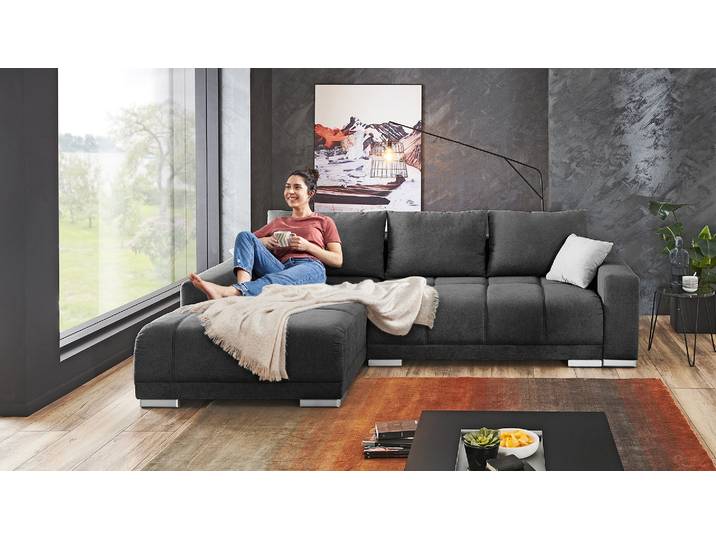Ecksofa Carine mit Schlaffunktion und Bettkasten in Stoff