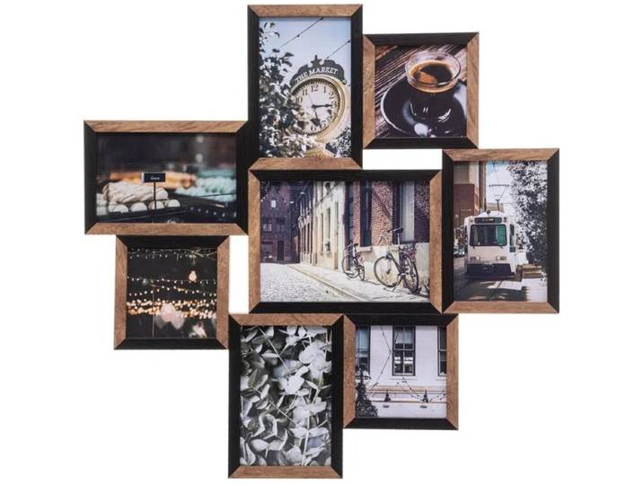Atmosphera Collage fotolijst voor 8x foto - voor 10 x 15 cm fotos - kunststof - zwart/bruin - 48 x 48 cm