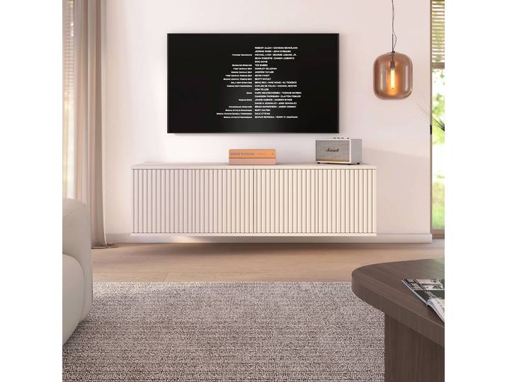 Hängender TV-Unterschrank Kaschmir 4 Drehtüren 4 Fächer 140 x 40 x 40 cm Push-to-open Funktion TV-Möbel Lamellen Design für Wohn