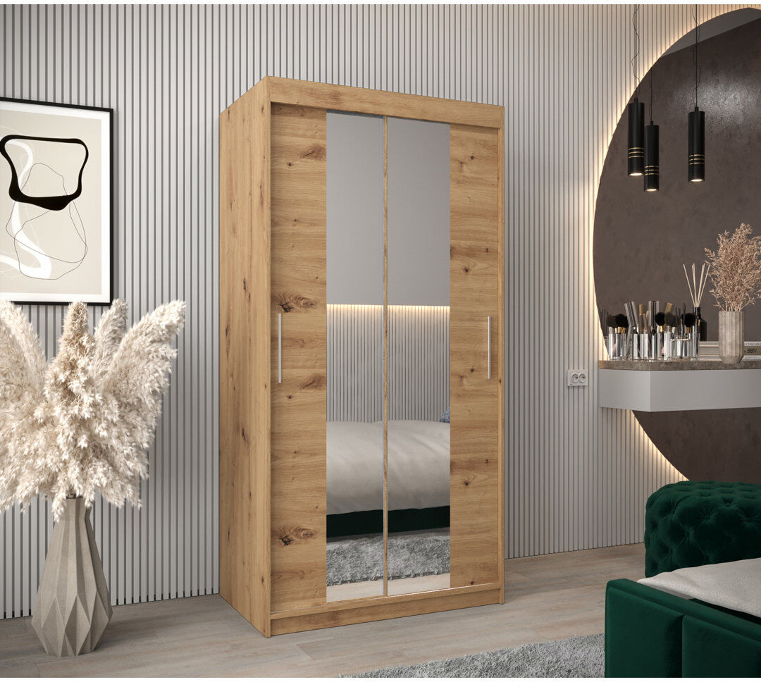 Latitude Run Karren 2 Door Wardrobe Artisan Oak 100cm W X 62cm D