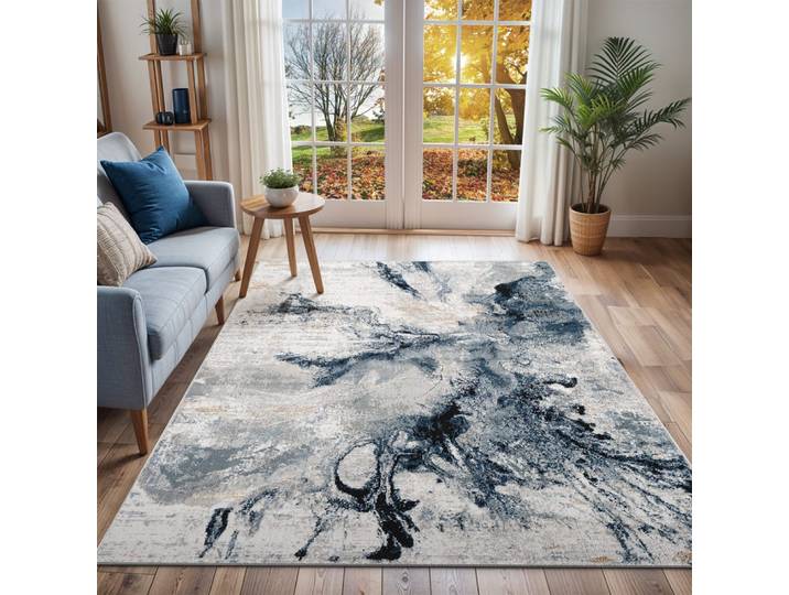 Tapis abstrait moderne bleu/gris 160x220