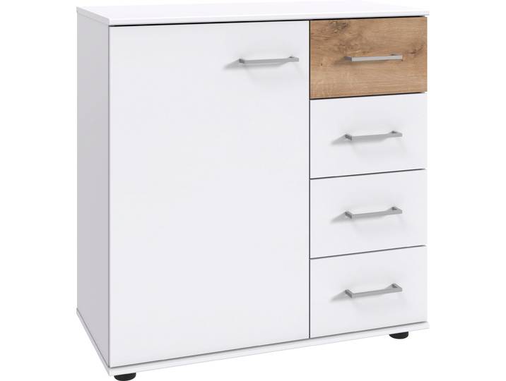 Kombikommode WIMEX Taiga , weiss (weiß, plankeneiche nachbildung), B:81cm H:83cm T:41cm, Holzwerkstoff, Sideboards, Kombikommode, 1 türig und 4 Schubladen