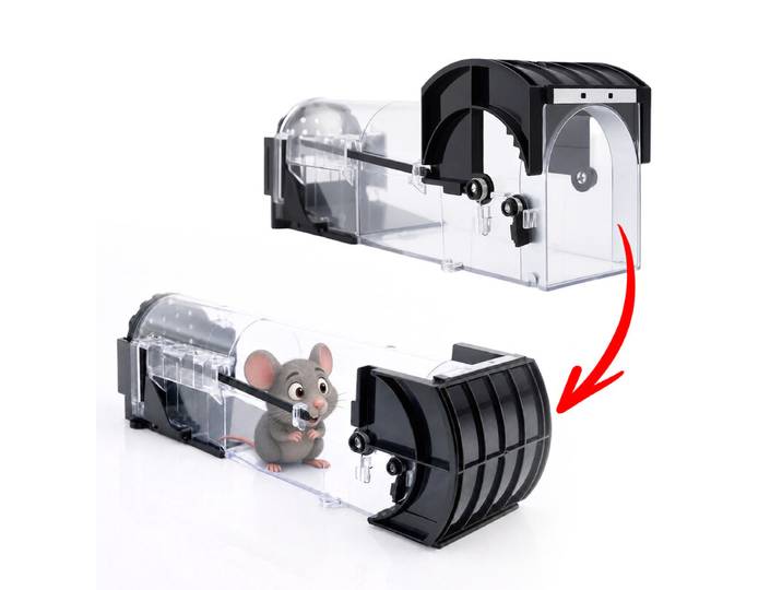 Mandele Piège à Souris Automatique, Lot de 1, 25 cm de Long, 8 cm de Large, Entrée à Sens Unique Sans Sortie, Fabriqué en Plastique Épais