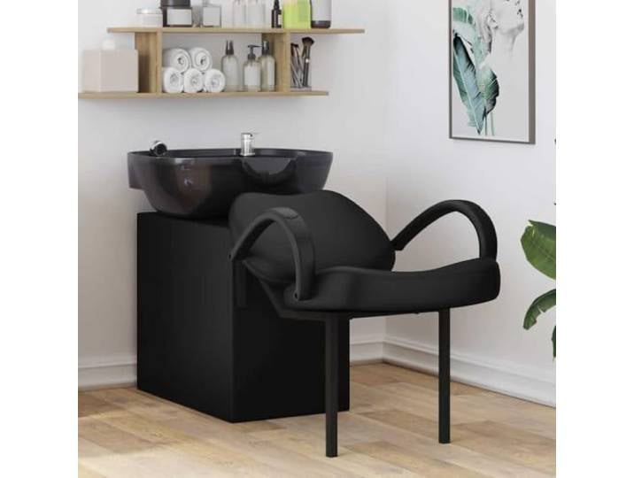 LPERTGFHU Shampoo-Stuhl Schwarz/PVC. Friseurstuhl Höhenverstellbar Stabiler Sperrholz-Rahmen, Ergonomisches Design, Für Friseursalons
