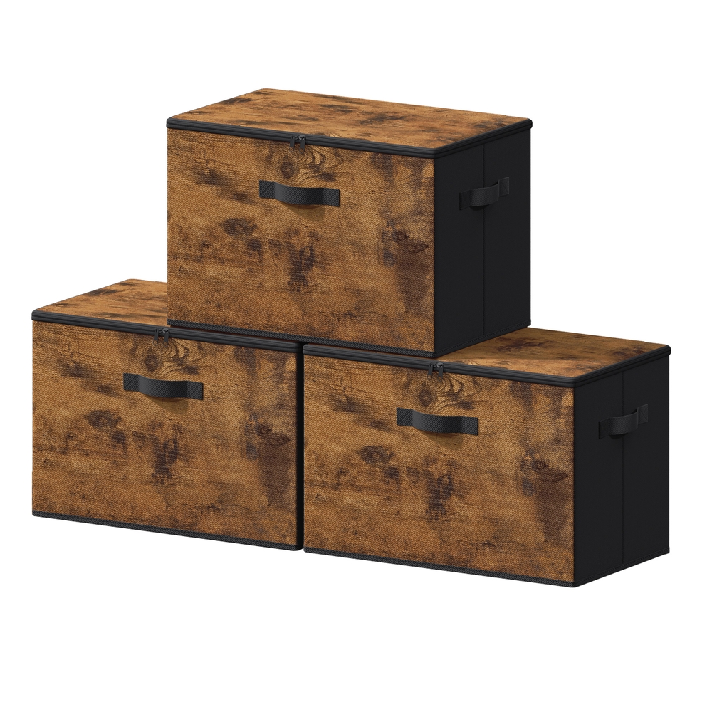 SONGMICS Faltbare Aufbewahrungsboxen mit Griffen, 3er Set, Vliesstoff, 40 x 30 x 25 cm, Braun RYZB35050BH02