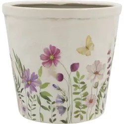 Chic Antique Avignon Blumentopf mit Blumenmotiv, H13,5/Ø 14,5 cm creme