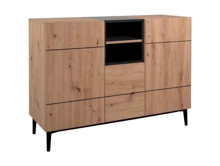 Kommode B 120 cm Nola, Eiche Dekor/Schwarz