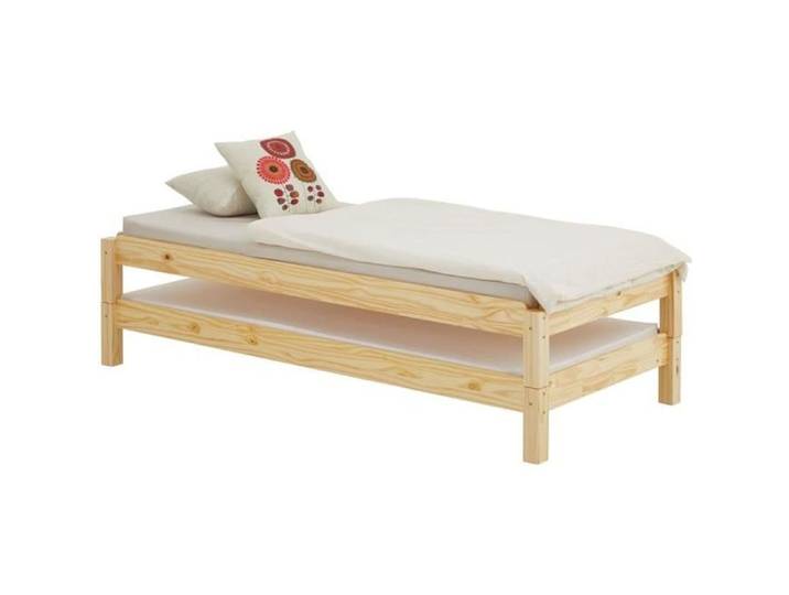 Lot de 2 lits superposables RINO 90 x 200 cm lits simples 1 place couchage d'appoint en pin massif vernis naturel