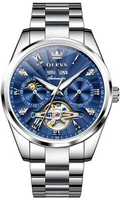 Everyday Crate OLEVS 7028 Automatic Mechanical Watch For Men With Luminous Watch Dial And Leather Strap blue