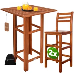 Stehtisch mit 2 Barhocker mit Rückenlehne Akazienholz