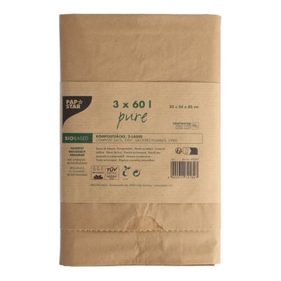 Papstar 60 Kompostsäcke aus Papier pure 60 l 85 cm x 55 cm x 23 cm braun, 2-lagig