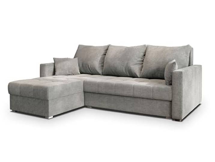 Masseno Ecksofa NIDA mit Schlaffunktion L-Form, Sofa mit Bettkasten, Wohnzimmersofa, Couch, Soffa, Bettsofa, Couchgarnitur- Hellgrau, INARI 91