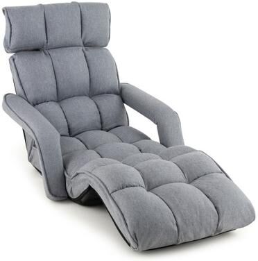 Costway 6-Position Adjustable Floor Chair with Adjustable Armrests and Footrest-Gray