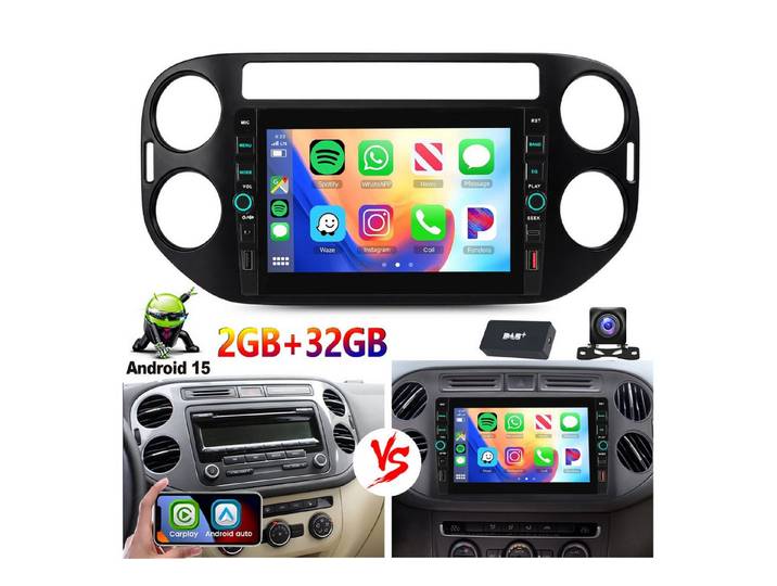 ESSGOO 8'' Android 15 Autoradio Carplay WiFi Navi für VW Tiguan 5N Golf Plus Autoradio (RDS, 4+64GB(optional), DAB (optional), FM, DAB+ (optional)