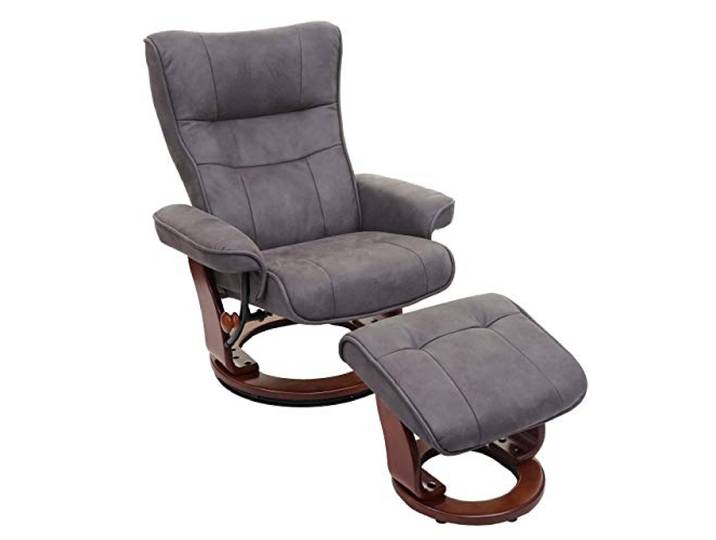 MCA Relaxsessel Montreal - dunkelgrau, walnussfarben Fernsehsessel mit Hocker, Stoff/Textil, 130kg belastbar