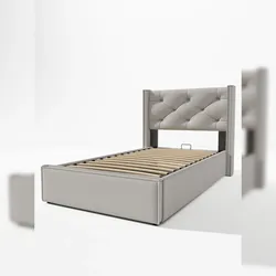 Polsterbett 90x200 mit hydraulischem Stauraum Bettkasten, Lattenrost und gepolstertem Kopfteil Hellgrau