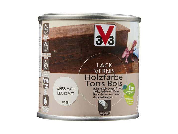 V33 lack Holzfarbe Matt Weiss 250 ml
