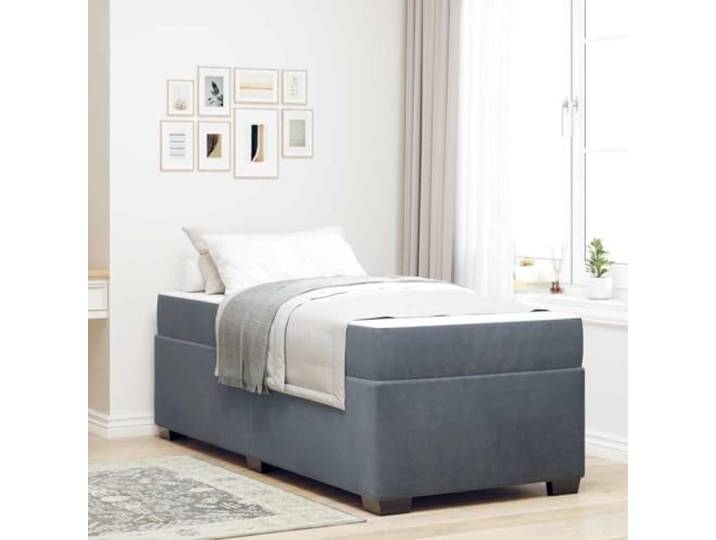 YUOTYRKTEJRSG Samtbezug mit Matratze Schlafzimmer Eleganz Grau 90 x 190 cm Bettrahmen mit Matratze Dunkelgrau 90x190 cm Stoff Einzelbett Samt Polsterbett mit Taschenfederkern Lattenrost Komfortabel