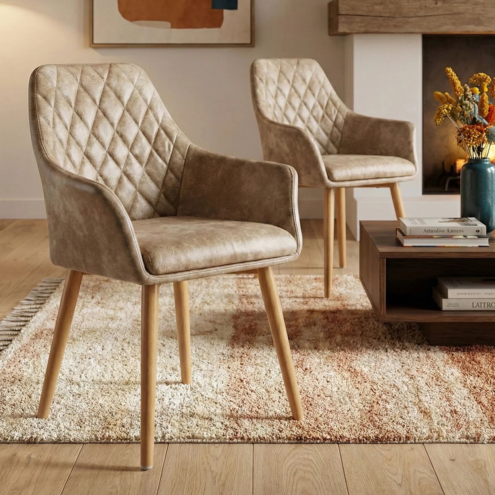 garneroarredamenti Set 2 sedie sala da pranzo imbottite in ecopelle beige Soleil