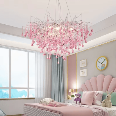 Inspire Picks Luxury Branch Crystal Chandelier Modern Teardrop Hanging Lamp For Living & Dining Spaces pink L120cm tri color Light
