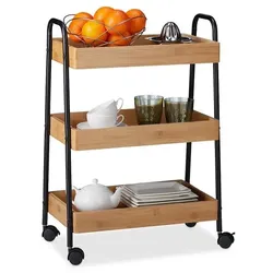 relaxdays Servierwagen Bambus 3 Ablagen braun