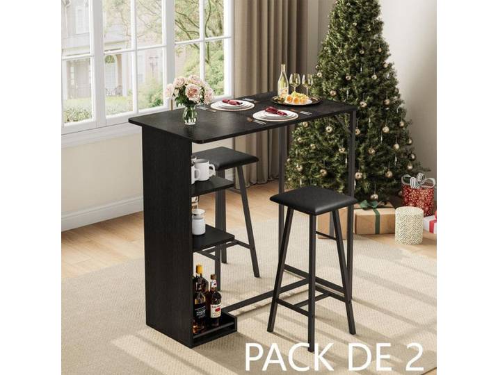 Ensemble Table Haute de Bar et Chaises - GARVEE - Avec 3 étagères ouvertes pratiques – Noir-2PCS