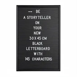 Relaxdays Letterboard, 145 Buchstaben, Zahlen, Sonderzeichen, 45x30 cm, Buchstabentafel zum Stecken, Kunststoff, schwarz