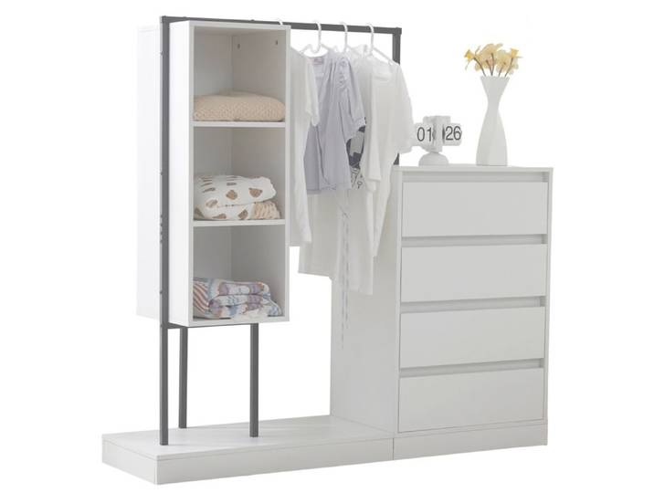 Mobilier de Rangement - Commode avec Penderie et Étagères Penderie Ouverte avec Tiroirs et Étagères Blanc - 140x40x135 cm - Blanc