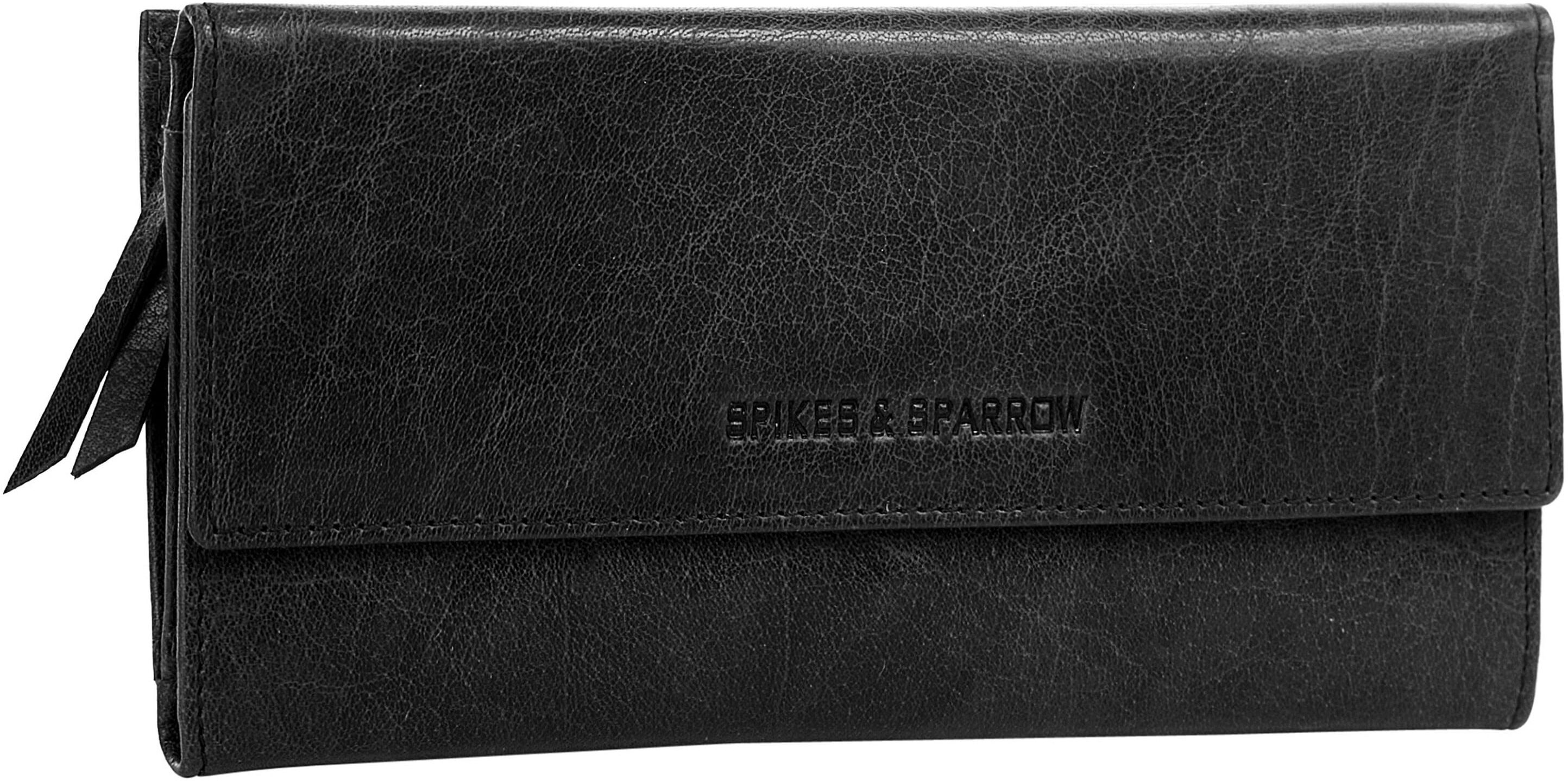 Geldbörse SPIKES & SPARROW "SPIKES & SPARROW Damen echt Leder", Damen, schwarz, Leder, glänzend, Kleinlederwaren Geldbörse, echt Leder schwarz Einheitsgröße