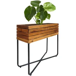 PROREGAL Pflanzkasten | HxBxT 60x62x22cm | Pflanzkübel Blumenkasten | Braun | Rechteckig | Outdoor Stahl Akazie Holz FSC®-zertifiziert