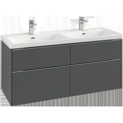 Villeroy & Boch Subway 3.0 Waschbeckenunterschrank, LED-Beleuchtung, 4 Auszüge, 1272x576x478mm, C568L0AH, Farbe: Front/Korpus: Wine Red, Griff: Aluminium glänzend